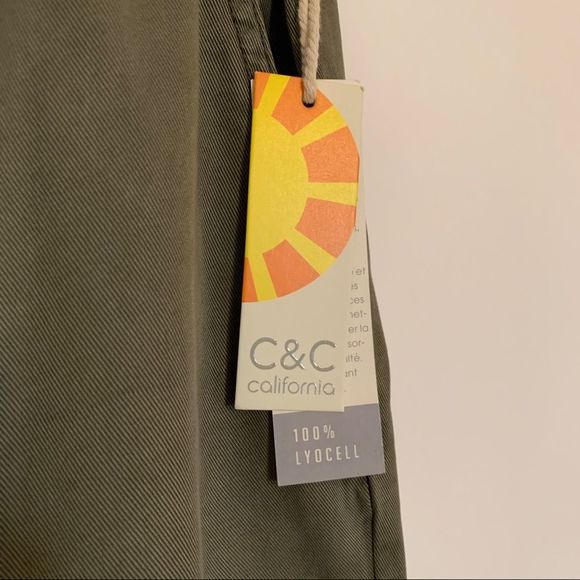 C&C California Loose Leg Size S Green Pants Elastic Waist Wide Frayed Hem Small - Picture 7 of 10